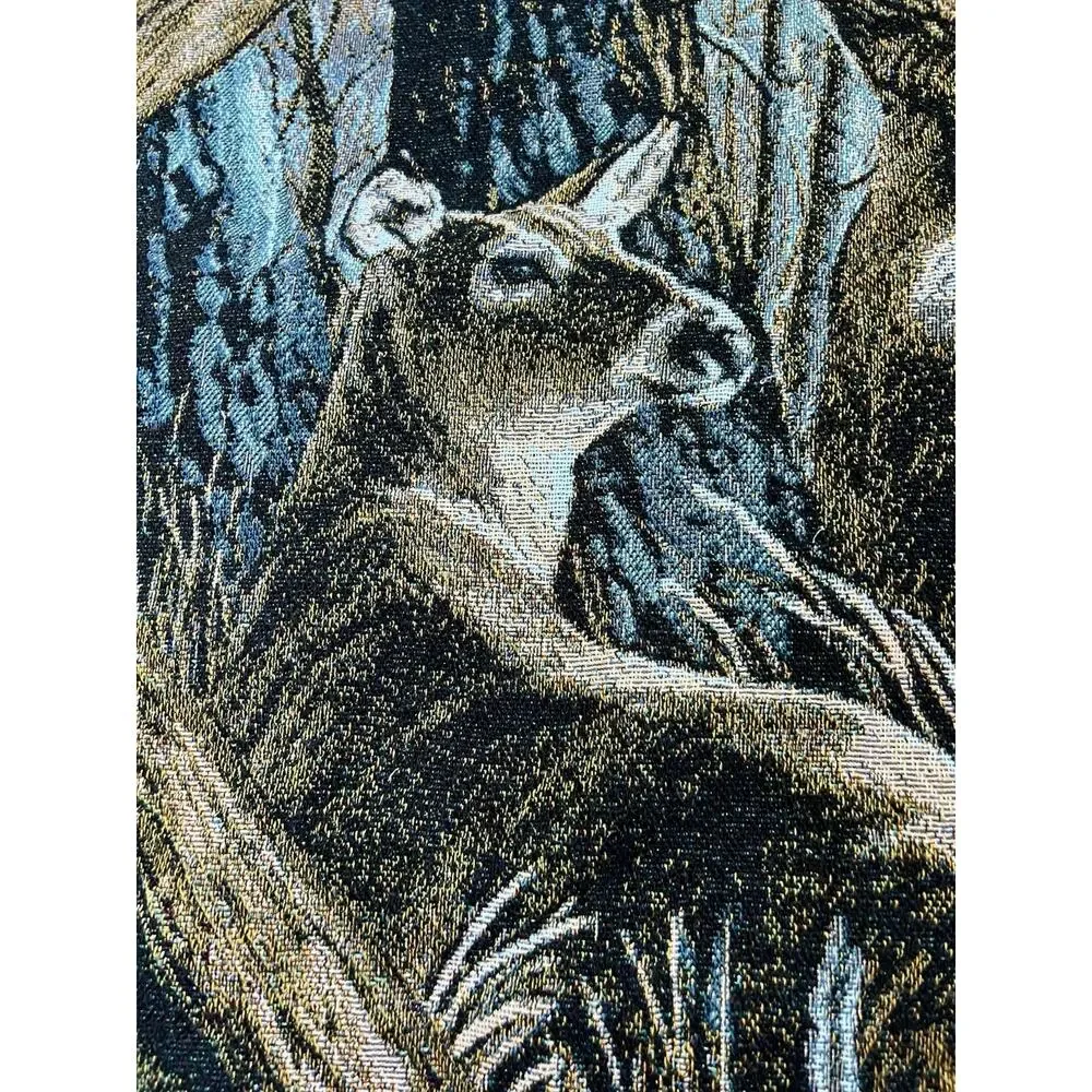 Deer Tapestry Blanket Millette Buck & Doe, Fringe cabin Lodge Decor 44 X 60